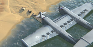 Artist impression of the General Atomics Aeronautical Systems concept for the DARPA Liberty Lifter seaplane program. (Image: General Atomics via DARPA)