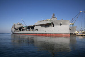 The USS John L. Canley (ESB-6) when it was christened in June 2022 (Photo: General Dynamics NASSCO).