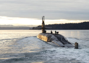 The Ohio-class ballistic missile submarine USS Louisiana (SSBN-743) transits Puget Sound following a 41-month engineered refueling overhaul at Puget Sound Naval Shipyard and Intermediate Maintenance Facility on Feb. 9, 2023. (Photo: U.S. Navy by Mass Communication Specialist 1st Class Brian G. Reynolds)