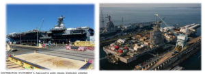 The future John F. Kennedy (CVN-79) under construction at HII’s Newport News Shipbuilding shipyard. The aircraft carrier is expected to be delivered in 2025. (Photos: Capt. Brian Metcalf presentation on the CVN-78-class program office at the Sea Air Space Symposium on April 4, 2023).