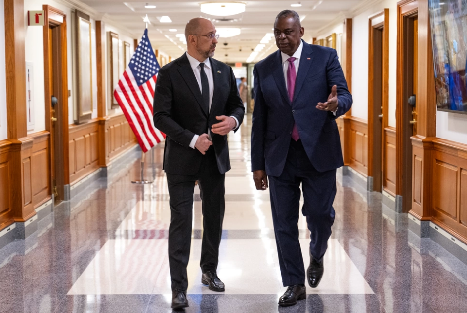 Secdef Coin Austin Ukraine PM Reiterates Request For U.S. Fighter Jets In Meeting With ...