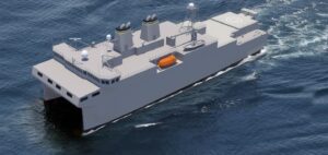 Illustration of the T-AGOS-25 auxiliary ocean surveillance ship. (Image: Austal USA)