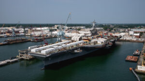 The future USS John F. Kennedy (CVN-79), the second Ford-class aircraft carrier, under construction at HII’s Newport News Shipbuilding. (Photo: HII)