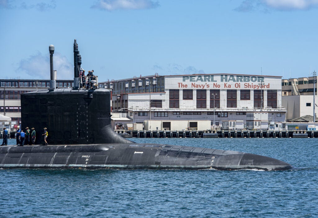 The Virginia-class fast-attack submarine USS Missouri (SSN-780) departs Pearl Harbor Naval Shipyard after completing a scheduled extended dry-docking selected restricted availability (EDSRA) in May 2020. (Photo: U.S. Navy by Chief Mass Communication Specialist Amanda R. Gray/Released)