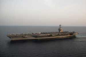 The USS Gerald R. Ford (CVN-78) aircraft carrier steams in the Adriatic Sea on June 23, 2023. (Photo: U.S. Navy by Mass Communication Specialist 2nd Class Jackson Adkins)