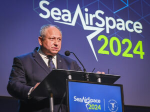 Secretary of the Navy Carlos Del Toro gives keynote remarks at Navy League’s 2024 Sea Air Space conference on April 9, 2024. (Photo: U.S. Navy by Mass Communication Specialist 2nd Class Jared Mancuso)