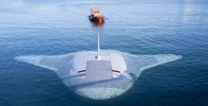 Manta Ray vehicle being towed in preparation for testing in early 2024. (Photo: Northrop Grumman via DARPA)