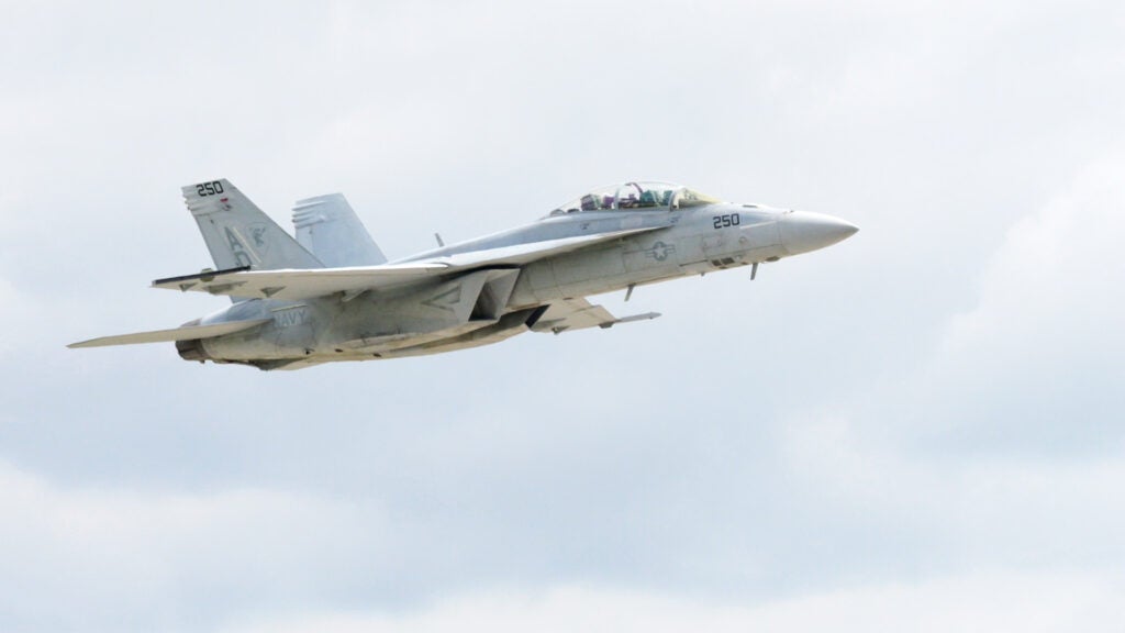 One of the first two Boeing F/A-18E/F Super Hornets with the first increment of Service Life Modification (SLM) improvements delivered back to the U.S. Navy. The SLM improves computing power, displays and lifetime flight hours. (Photo: Boeing)