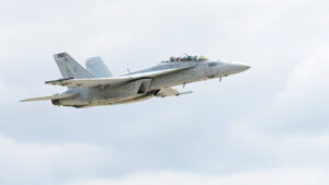 One of the first two Boeing F/A-18E/F Super Hornets with the first increment of Service Life Modification (SLM) improvements delivered back to the U.S. Navy. The SLM improves computing power, displays and lifetime flight hours. (Photo: Boeing)