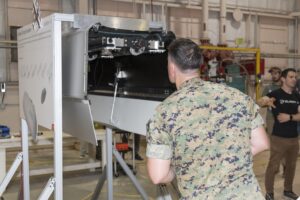 Marines get an up-close look at the two Medium Aerial Resupply Vehicle – Expeditionary Logistics (MARV-EL) systems under evaluation and watched flight demonstrations at Yuma Proving Ground during designated observation days in July 2024. (Photo: U.S. Navy)