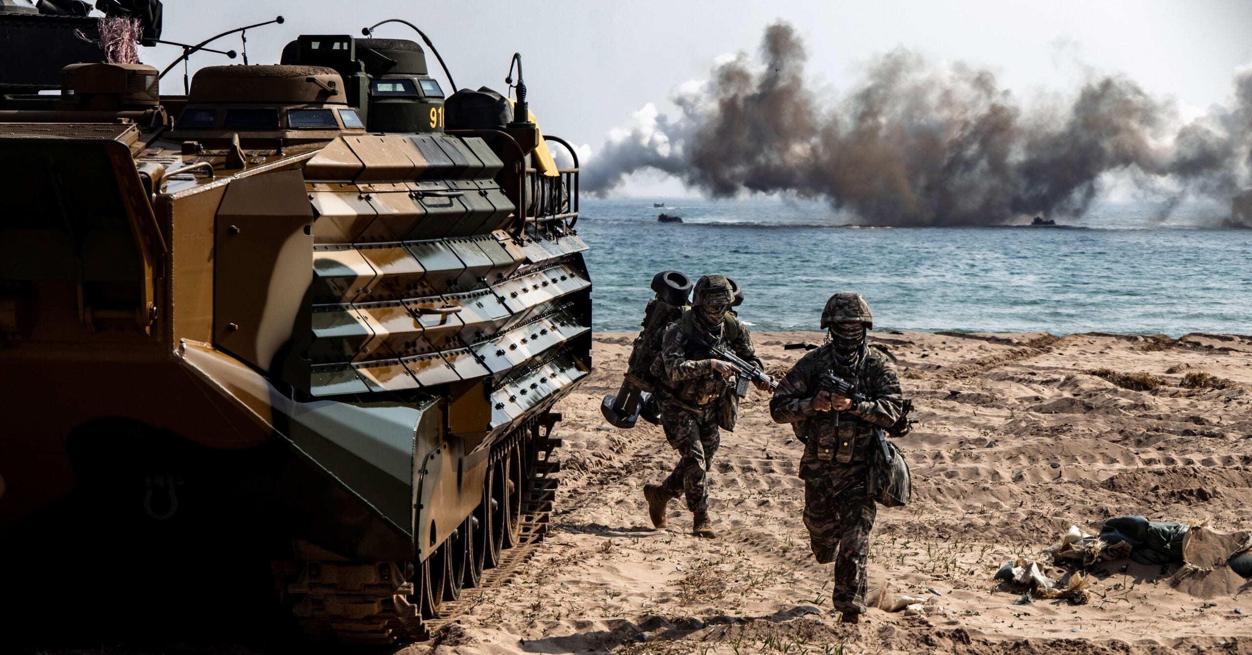 Republic of Korea Marines storm onto Hwajin-ri beach during an amphibious assault for the U.S.-Korean exercise Ssang Yong 2023, in March 2023. (Photo: U.S. Marine Corps by Lance Cpl. Jonathan Beauchamp)