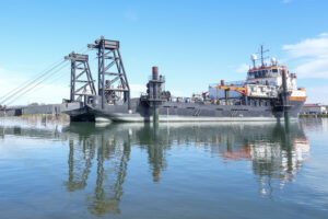 The HOS Resolution, a Stern Landing Vessel, in testing during Project Convergence 2024 on Feb. 23, 2024 at the Del Mar Boat Basin, Camp Pendleton, Calif. (Photo: U.S. Marine Corps by Kevin Ray J. Salvador)