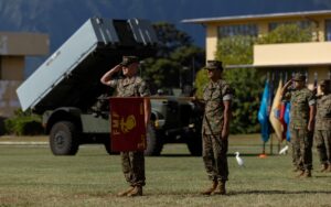 U.S. Marines with 3d Littoral Combat Team, 3d Marine Littoral Regiment, 3d Marine Division, participate in a ceremony on Marine Corps Base Hawaii, Nov. 26, 2024. At the ceremony, 3d MLR officially received the Navy/Marine Expeditionary Ship Interdiction System from Marine Corps Systems Command, becoming the first U.S. Marine Corps unit to field the system. (Photo: U.S. Marine Corps by Sgt. Jacqueline C. Parsons)