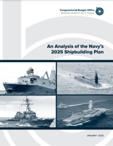 Cover of the Congressional Budget Office report published Jan. 6, An Analysis of the Navy’s 2025 Shipbuilding Plan. (Image: CBO)