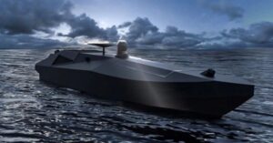 A Ukrainin Magura V5 unmanned surface vessel (USV), used in its defense against the Russian invasion and Black Sea hostilities.