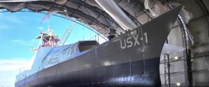 DARPA NOMARS USX-1 Defiant prototype unmanned vessel after completing construction.