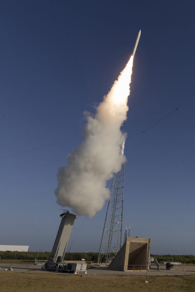 The U.S. Navy performed the first end-to-end flight test of the Conventional Prompt Strike (CPS) hypersonic missile at Cape Canaveral Space Force Station, Fla., using the cold gas launch approach it plans to use off of submarines and surface ships. (Photo: U.S. Navy)