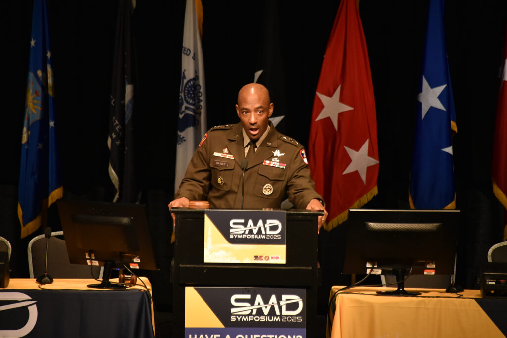 Lt. Gen. Sean A. Gainey, commanding general, U.S. Army Space and Missile Defense Command speaks to those in attendance at the 28th Annual Space and Missile Defense Symposium Aug. 5 in Huntsville Ala. (Photo: U.S. Army)