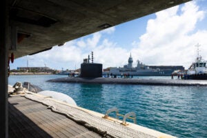 The Virginia-class fast-attack submarine USS Vermont (SSN-792) is at HMAS Stirling in Western Australia in late October 2025 for a scheduled Submarine Maintenance Period (SMP), marking the first time Pearl Harbour Naval Shipyard and Intermediate Maintenance Facility will lead and execute SSN maintenance in Australia. (Photo: Royal Australia Navy, ABIS Jaxsen Shinners)