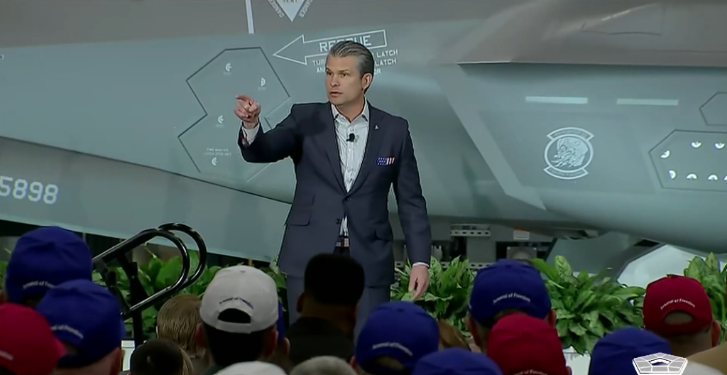 Secretary of Defense Pete Hegseth speaks during an Arsenal of Freedom tour at a Lockheed Martin facility in Fort Worth, Texas on Jan. 12, 2026. (Image: Video screenshot, DoD)
