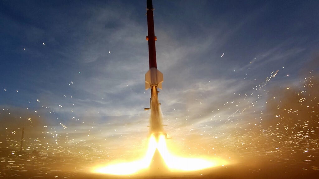 Captured at launch in Mojave, California, this early test vehicle flight was conducted by U.S. Marine Corps Maj. Dillon Pierce as part of his doctoral dissertation research to validate core autopilot controller functionality and demonstrate the rapid, iterative development approach later reflected in the Naval Postgraduate School, Office of Naval Research sponsored Tactical Missile Innovation Challenge. (Photo: Naval Postgraduate School)