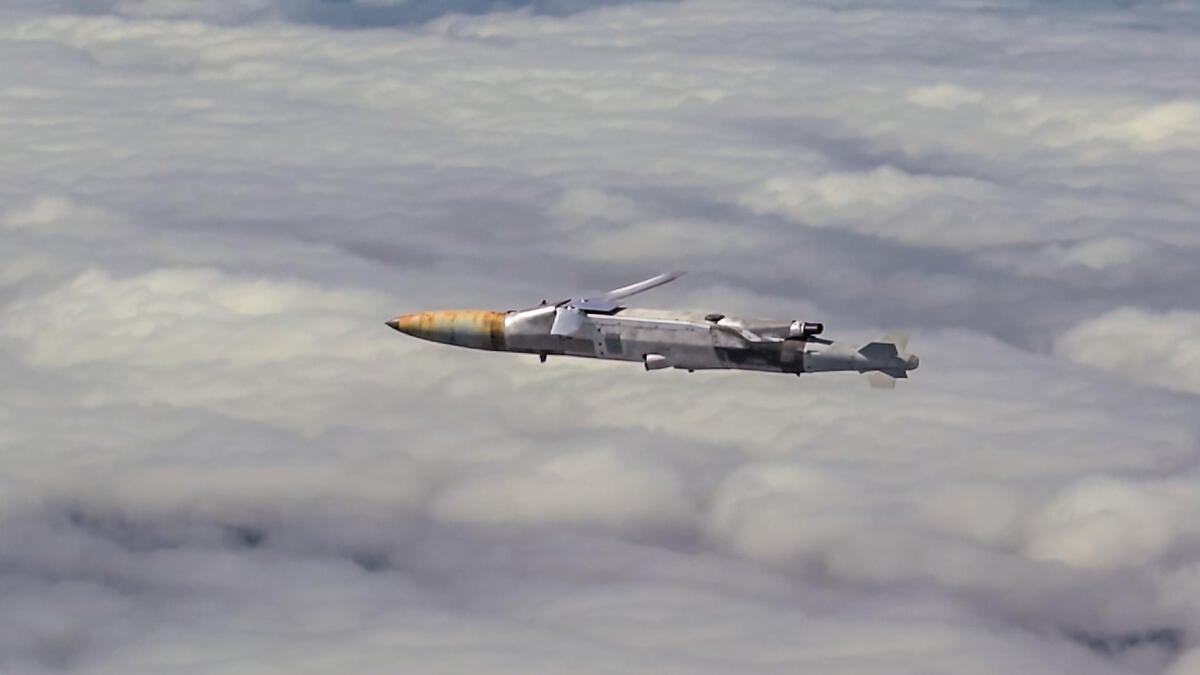 A new GBU-75 Joint Direct Attack Munition (JDAM) Long Range (LR) variant in the weapon’s first flight tests after being released from a Navy F/A-18E Super Hornet, April 2026. (Photo: U.S. Navy)