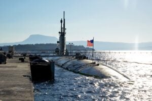 USS Boise (SSN 764) moors at Marathi NATO Pier Complex in Souda Bay, Greece, during a scheduled visit on Dec. 23, 2014. (Photo: U.S. Navy by Mass Communication Specialist 2nd Class Jeffrey M. Richardson/Released)
