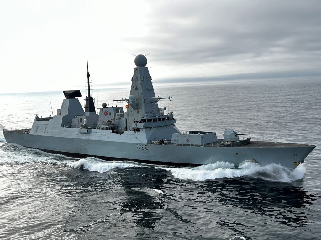 The Royal Navy Type 45 destroyer HMS Defender (D36) conducts a replenishment-at-sea with RFA Tidesurge (A138) while underway in the North Atlantic Ocean in support of exercise Formidable Shield 2023, May 11, 2023. (Photo: Royal Fleet Auxiliary via U.S. Navy/DVIDS)
