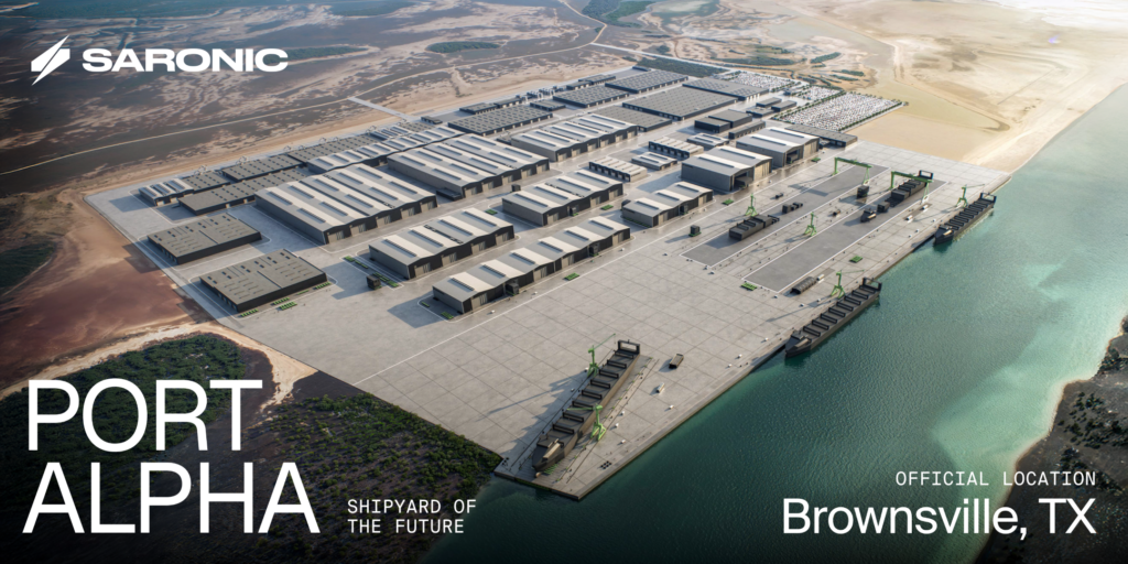 Concept design of Saronic’s Port Alpha in Brownsville, Texas. (Image: Saronic)