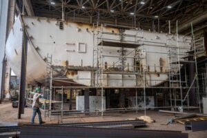 A block of the future USS Philadelphia (LPD-32) San Antonio-class amphibious transport dock ship under construction. (Photo: HII)