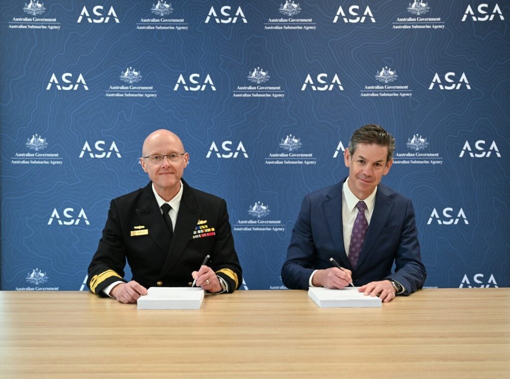 Australian Submarine Agency Head of Virginia, Rear Admiral David Mann, AM, RAN together with Lockheed Martin Australia and New Zealand Chief Executive, Jeremy King, signed a multi-year contract to create CSI capability for Australia’s future Virginia class submarines. (Photo: Lockheed Martin)