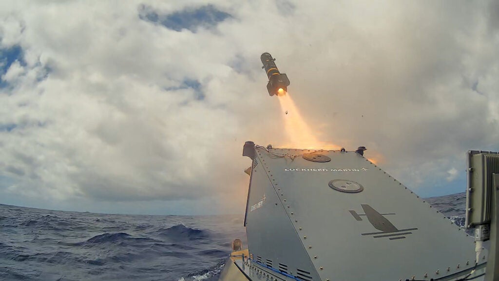 A Lockheed Martin Joint Air-to-Ground Missile is fired from a Saildrone Surveyor USV during the U.S. Navy’s Rim of the Pacific (RIMPAC) exercise in summer 2026. (Photo: Saildrone)