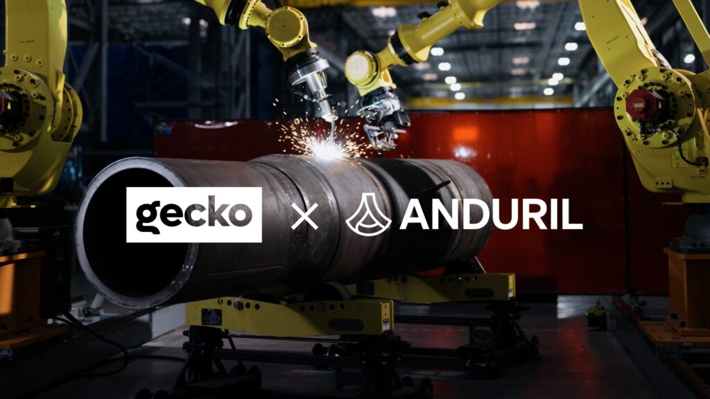 Gecko Robotis and Anduril Industries banner image of robotic manufacturing and inspection technology. (Image: Gecko Robotics)