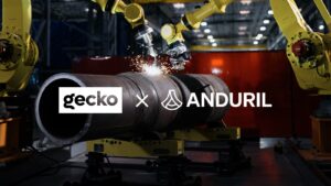 Gecko Robotis and Anduril Industries banner image of robotic manufacturing and inspection technology. (Image: Gecko Robotics)